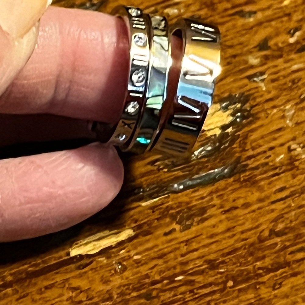 THREE LAYERS ROMAN NUMERALS BLUE EVENING RING SET SIZE 7 NEW - Picture 3 of 10